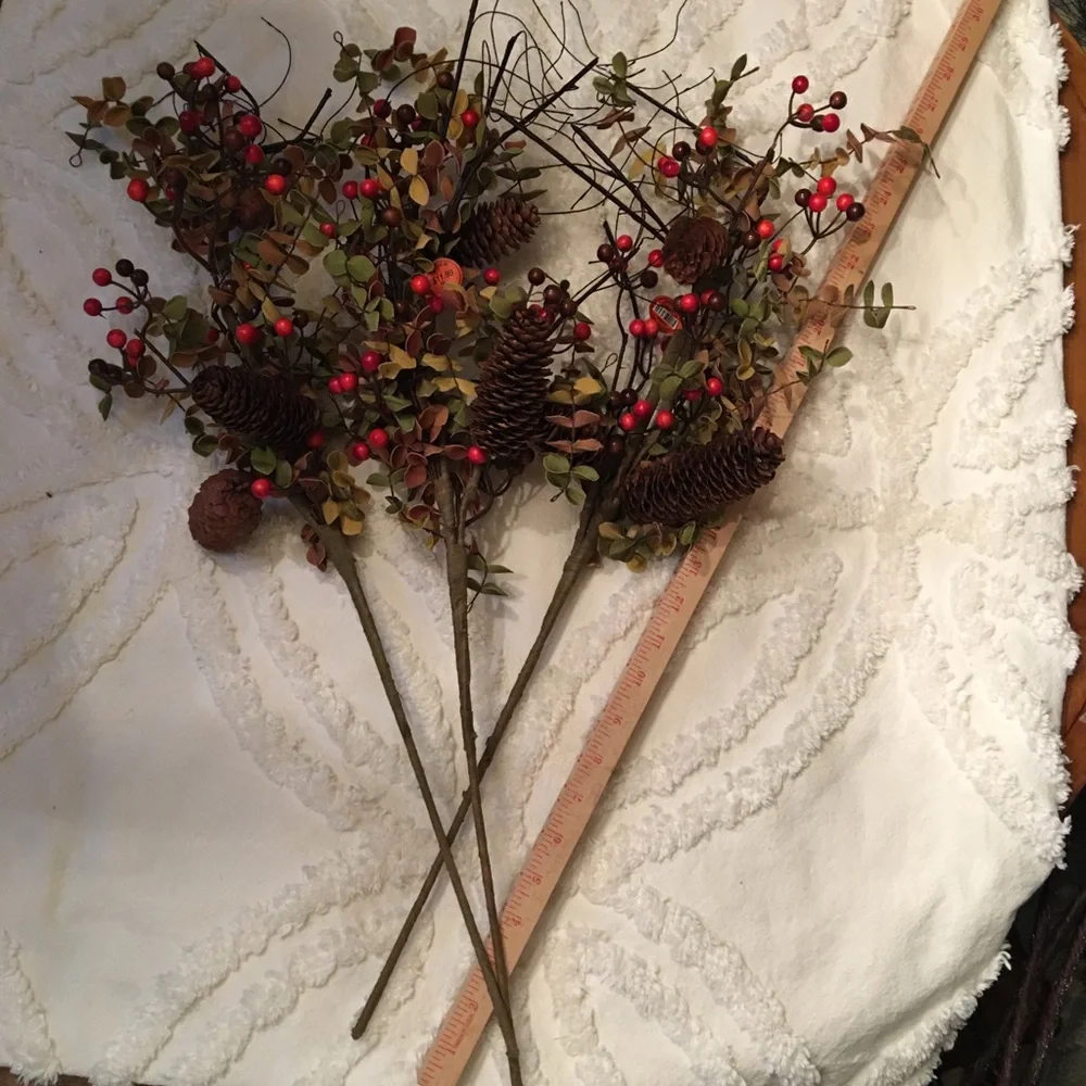 - Holiday berry and pine cone stems